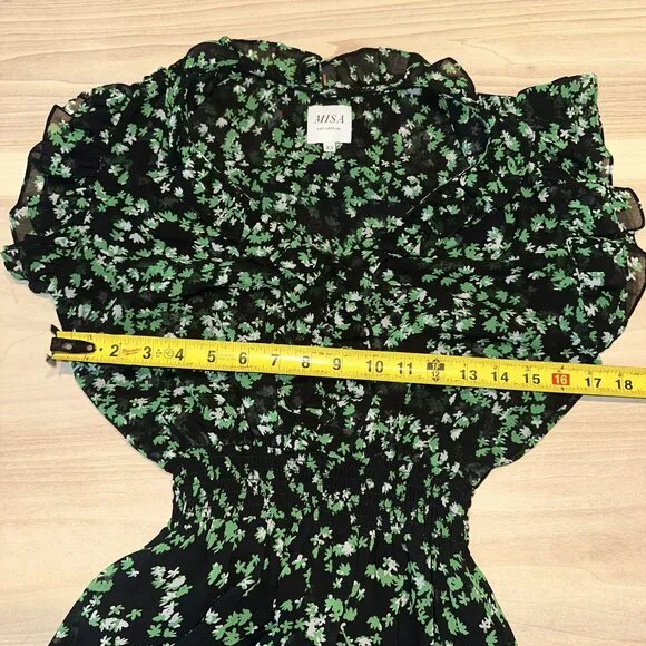 MISA Los Angeles Dakota Green Mini Blooms Midi Dress Women's X-Small XS